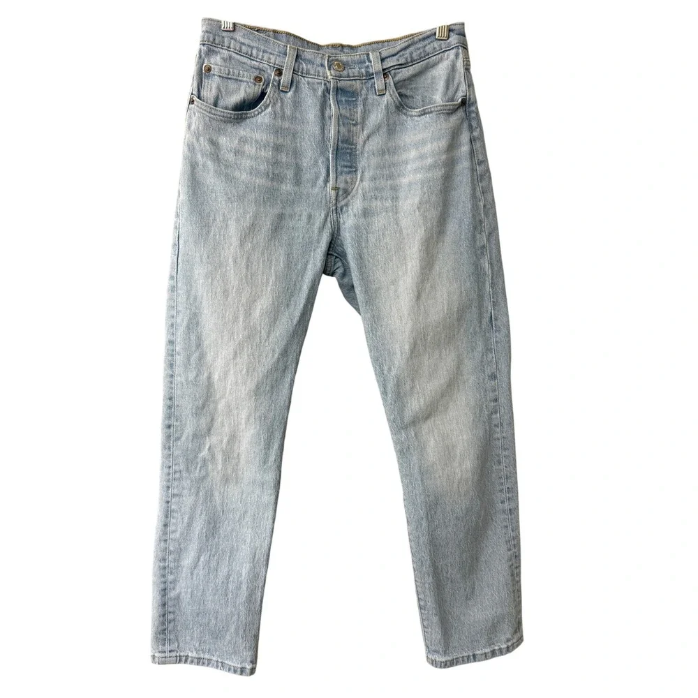 Levis 501 Women Original Cropped Jeans Light Wash High Rise Straight Leg W29 L28